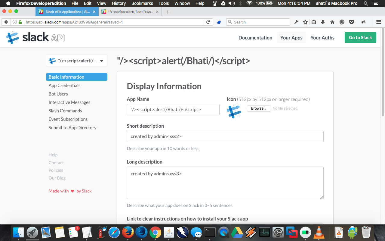 Slack Stored XSS(Cross Site Scripting)