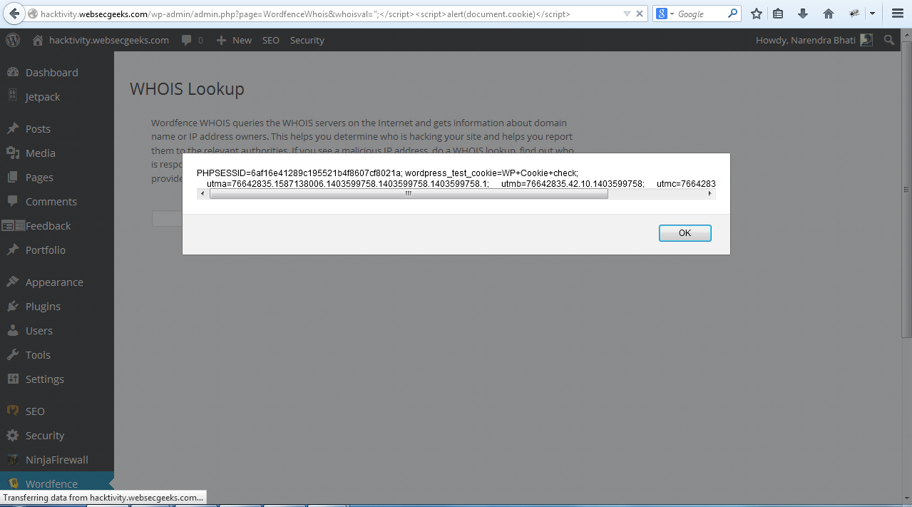 Wordfence Firewall Plugin XSS "CVE-2014-4664"
