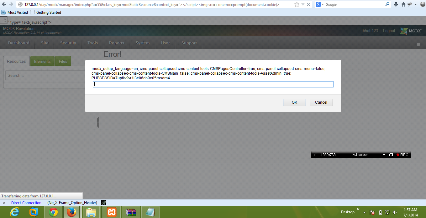 Modx XSS And CSRF Bypass "CVE-2014-8773 , CVE-2014-8774 , CVE-2014-8775"